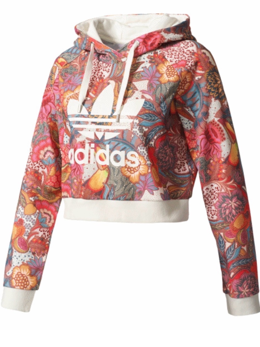 adidas x fram rio Floral Print Cropped Hoodie in Pink, Green and Yellow